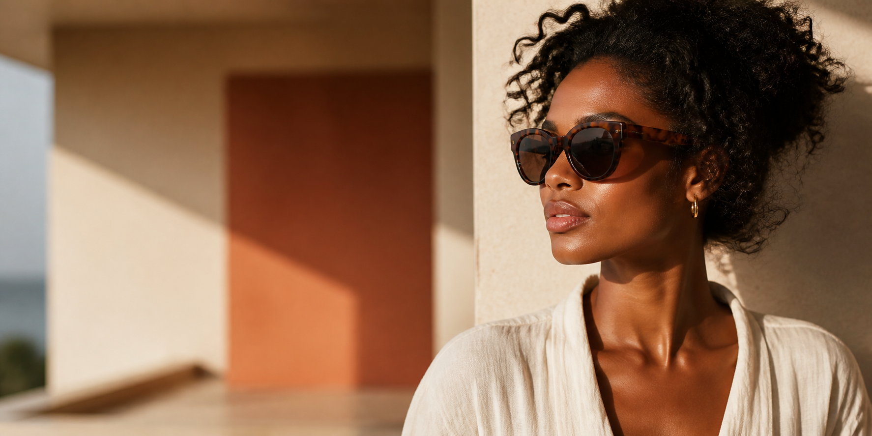 Woman wearing tortoiseshell sunglasses